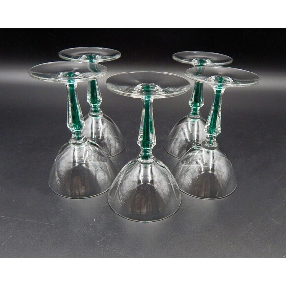 Vintage Morgantown Fischer Green Filament Stem 3 oz Cordial Glasses Lot of 5 - Picture 7 of 8